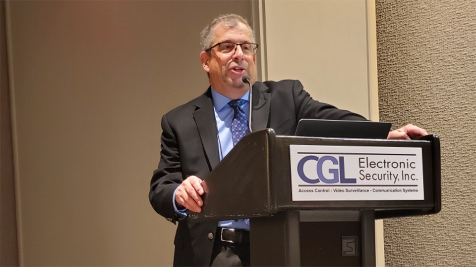 Bernard Gollotti moderating a panel discussion at CGL’s Electronic Security Tech Expo