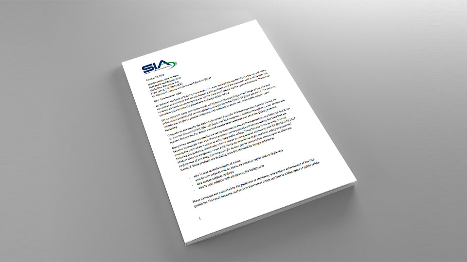SIA Letter to FDA on thermographic cameras
