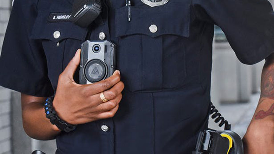Police officer wearing body camera