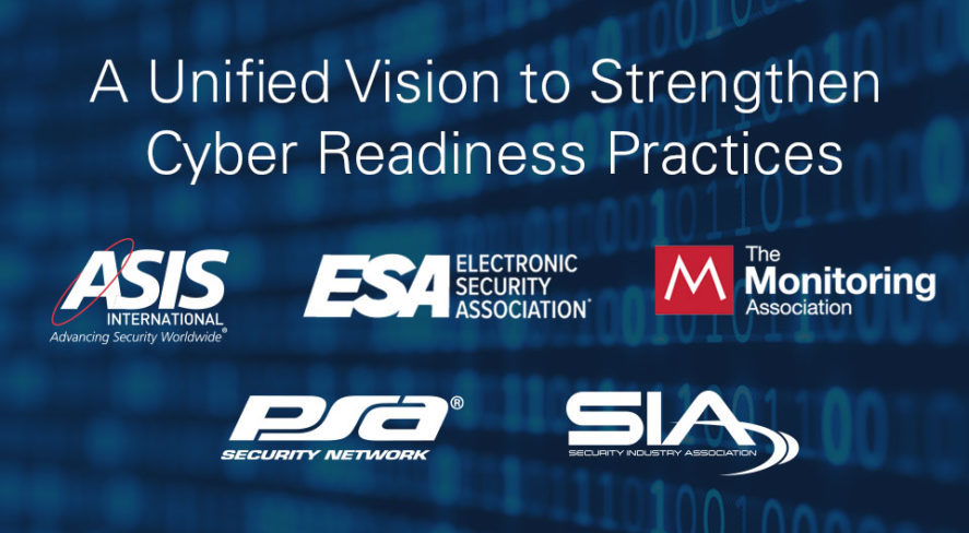 ASIS, ESA, TMA, PSA and SIA logos; "A unified vision to strengthen cyber readiness practices"