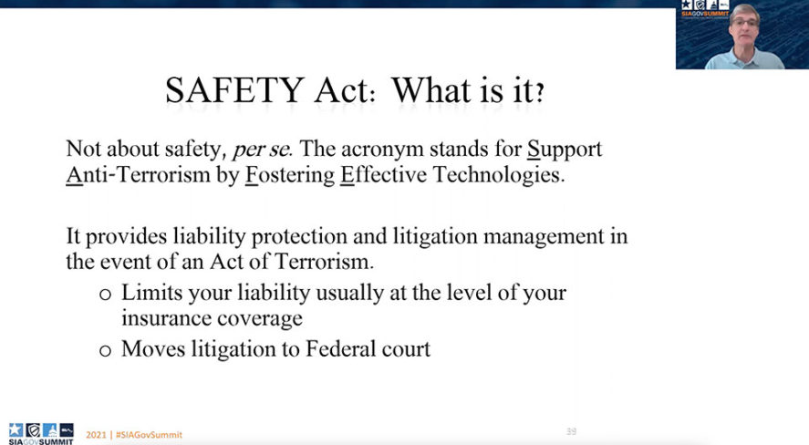 SAFETY Act: What Is It? Screenshot from GovSummit session