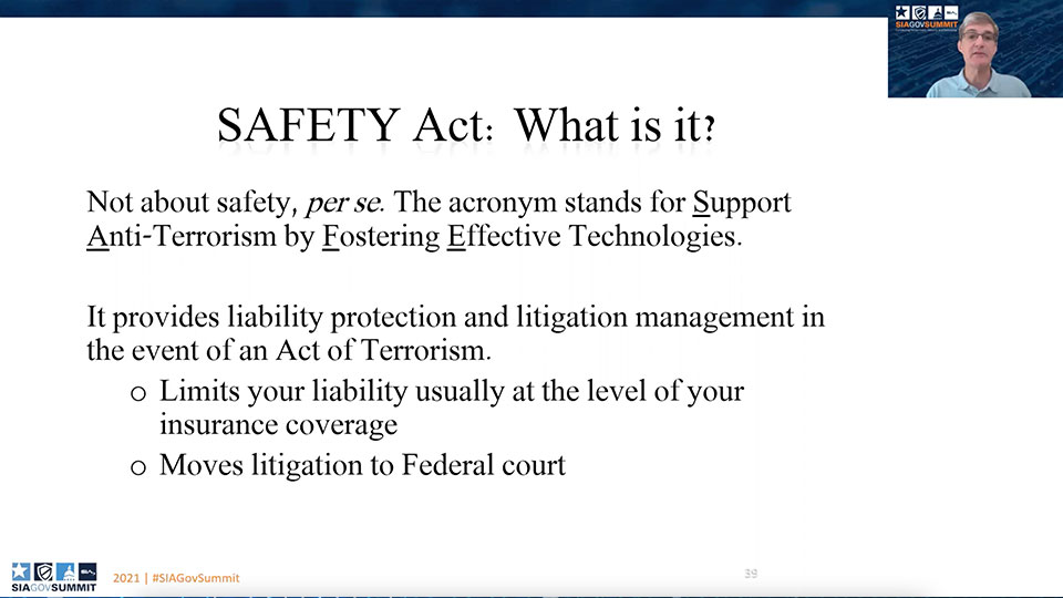 SAFETY Act: What Is It? Screenshot from GovSummit session