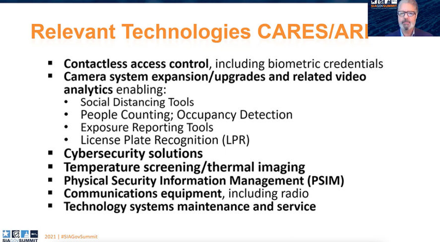 Screenshot from The American Rescue Plan Act, Infrastructure Modernization and the Role of Safety and Security Solutions session at GovSummit