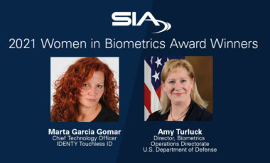 SIA 2021 Women in Biometrics Award Winners: Marta Garcia Gomar, Chief Technology Officer, IDENTY Touchless ID, and Amy Turluck, Director, Biometrics Operations Directorate, U.S. Department of Defense