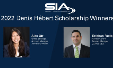 Denis Hebert Scholarship Winners: Alex Orr, global strategic account manager, Johnson Controls; Esteban Pastor, access control product manager, ZKTeco USA