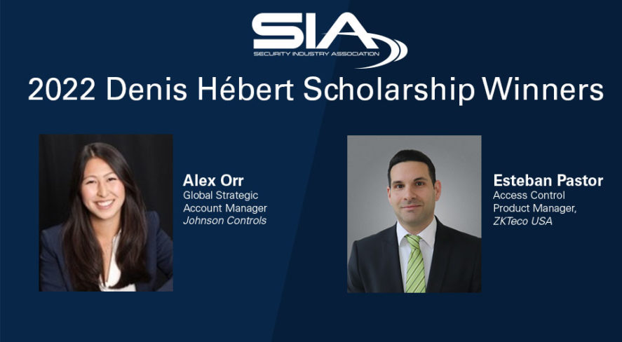 Denis Hebert Scholarship Winners: Alex Orr, global strategic account manager, Johnson Controls; Esteban Pastor, access control product manager, ZKTeco USA