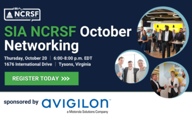 SIA NCRSF October Networking, Thursday, Oct. 20, 6-8 p.m. EDT, Convergint Penthouse, Tysons, VA, Sponsored by Avigilon
