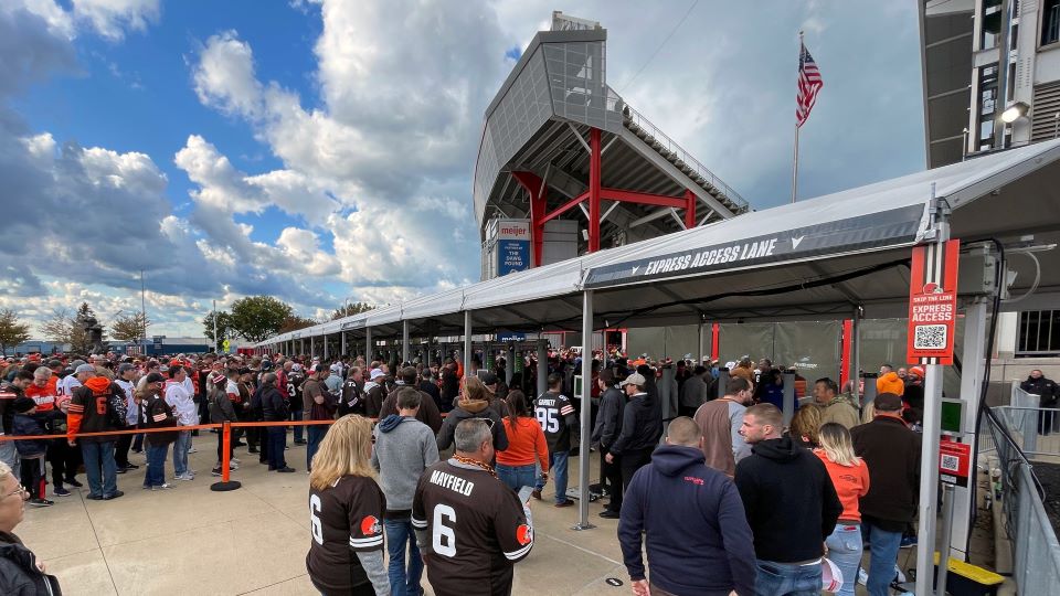 The Cleveland Browns Express Access lanes (compared to traditional ticketing lanes in the background)