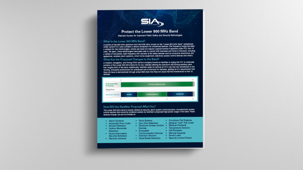SIA Protect the Lower 900 MHz Band Maintain Access for Important Public Safety and Security Technologies