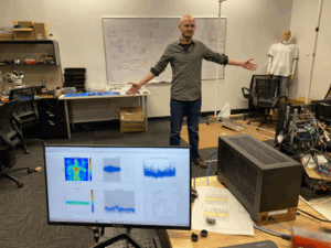 Cambridge Terahertz concealed weapons detection system scanning our company founder and CEO Nathan Monroe