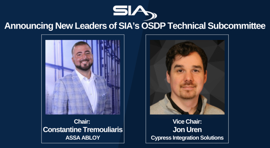 SIA Announcing Leaders of OSDP Technical Subcommittee Constantine Tremouliaris, ASSA ABLOY (chair); Jon Uren, Cypress Integration Solutions (vice chair)